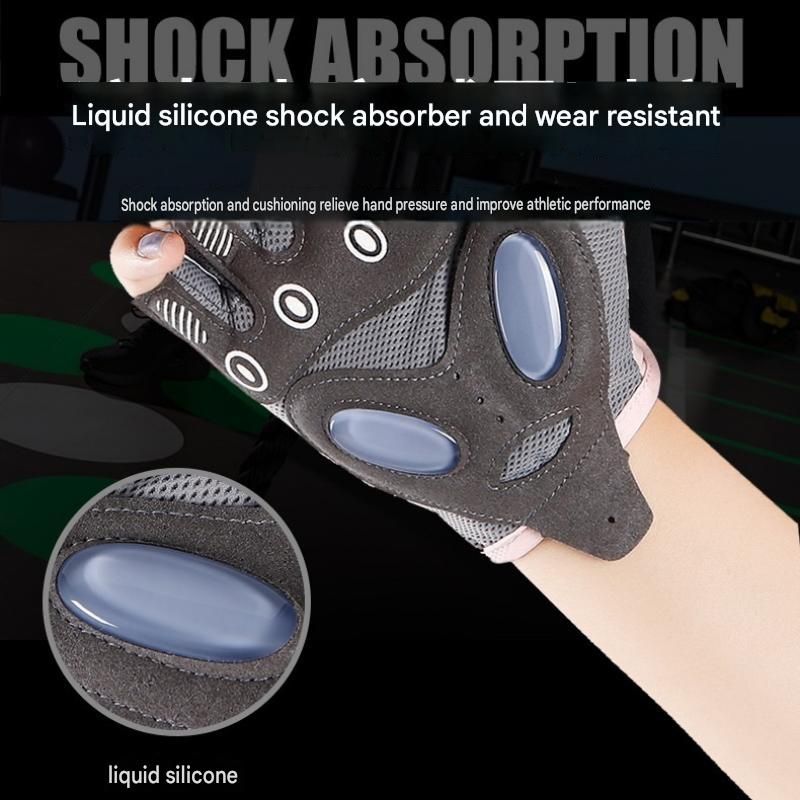 Pink L size Women's Half-Finger Fitness Gloves - Liquid Silicone Shock Absorption, Ice Silk Breathable Fabric, Non-Slip Grip for Gym Yoga Cycling Weight Training