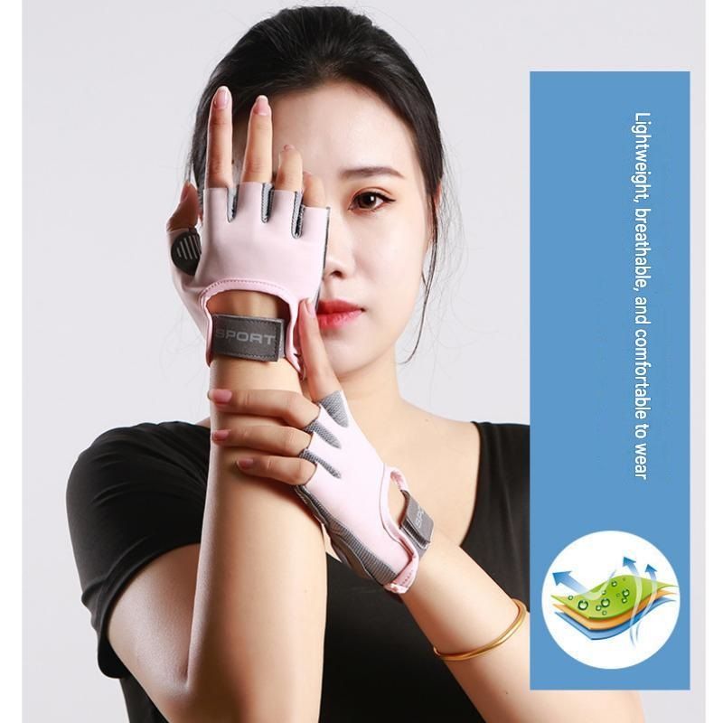 Pink L size Women's Half-Finger Fitness Gloves - Liquid Silicone Shock Absorption, Ice Silk Breathable Fabric, Non-Slip Grip for Gym Yoga Cycling Weight Training