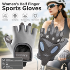 Grey M size Women's Half-Finger Fitness Gloves - Liquid Silicone Shock Absorption, Ice Silk Breathable Fabric, Non-Slip Grip for Gym Yoga Cycling Weight Training