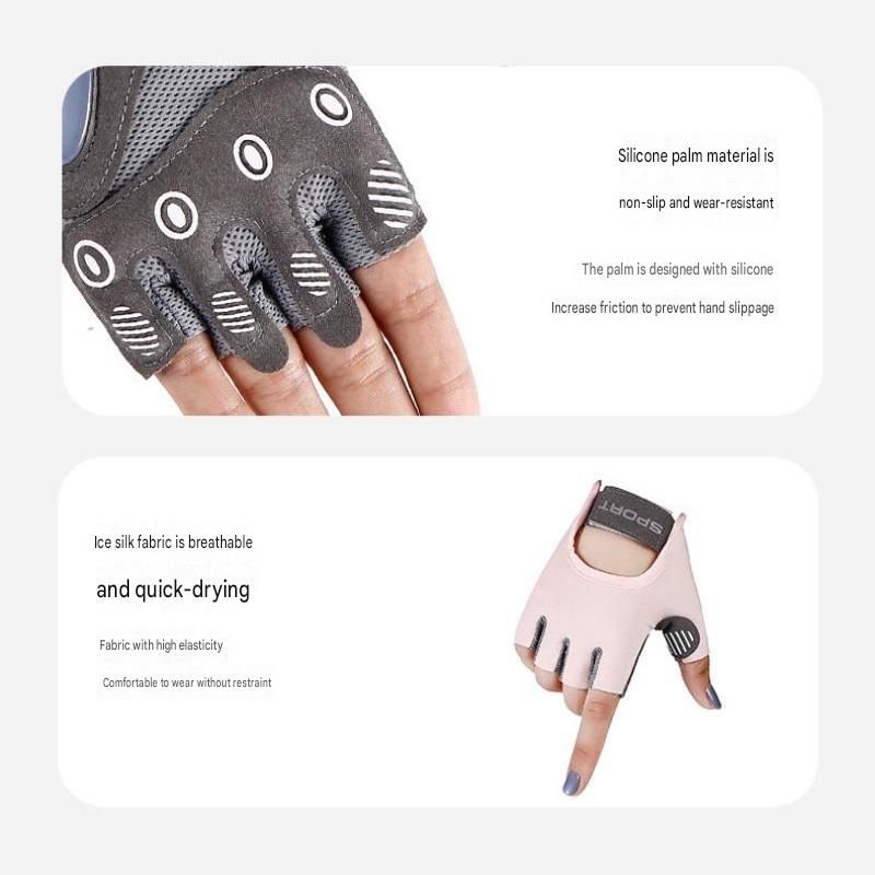Grey M size Women's Half-Finger Fitness Gloves - Liquid Silicone Shock Absorption, Ice Silk Breathable Fabric, Non-Slip Grip for Gym Yoga Cycling Weight Training