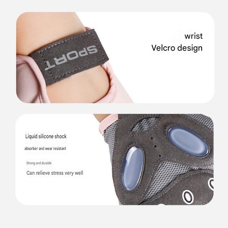 Grey L size Women's Half-Finger Fitness Gloves - Liquid Silicone Shock Absorption, Ice Silk Breathable Fabric, Non-Slip Grip for Gym Yoga Cycling Weight Training