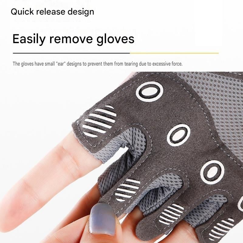 Black L size Women's Half-Finger Fitness Gloves - Liquid Silicone Shock Absorption, Ice Silk Breathable Fabric, Non-Slip Grip for Gym Yoga Cycling Weight Training
