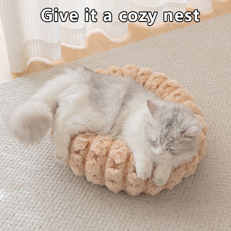 White 40cm with Heart-patterned jacquard Plush Round Pet Bed - Soft Donut Cat Bed, Warm Winter Dog Cushion for Anxiety Relief and Cozy Sleep, Durable Non-Slip Nest for Small to Medium Pets