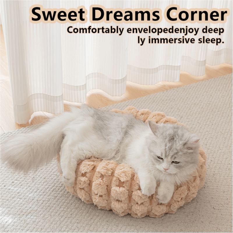 Grey 40cm with Heart-patterned jacquard Plush Round Pet Bed - Soft Donut Cat Bed, Warm Winter Dog Cushion for Anxiety Relief and Cozy Sleep, Durable Non-Slip Nest for Small to Medium Pets