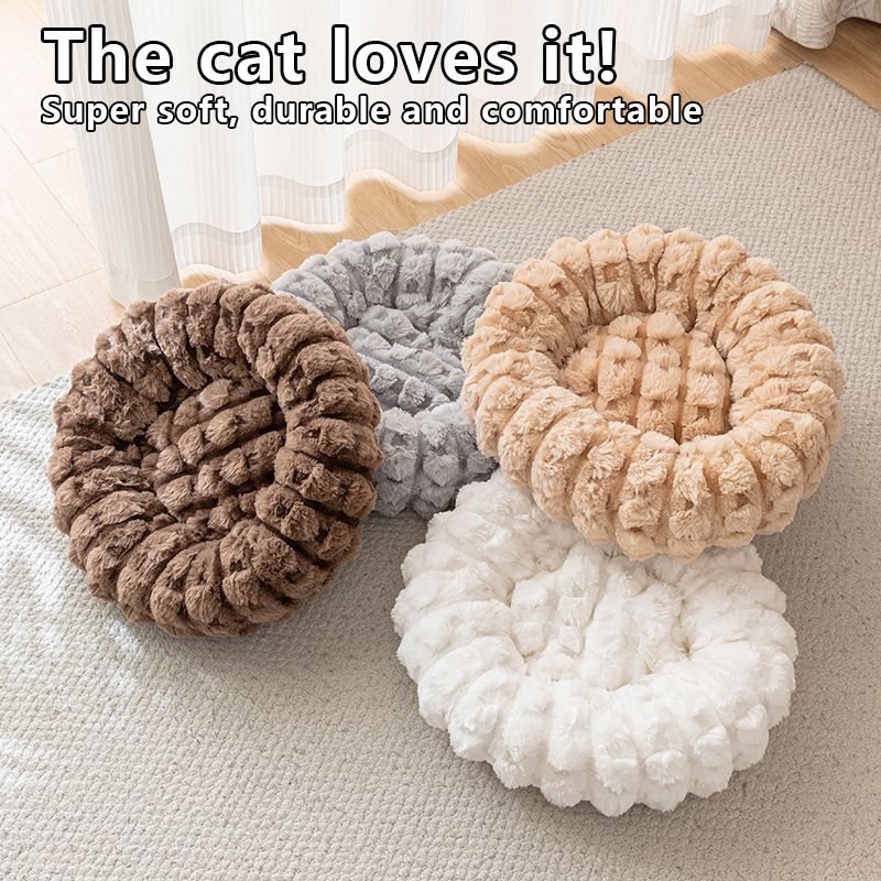 Grey 40cm with Heart-patterned jacquard Plush Round Pet Bed - Soft Donut Cat Bed, Warm Winter Dog Cushion for Anxiety Relief and Cozy Sleep, Durable Non-Slip Nest for Small to Medium Pets