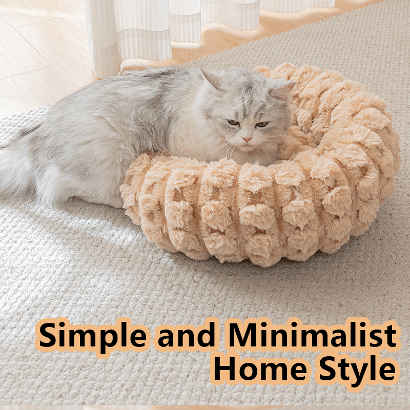 Grey 40cm with Heart-patterned jacquard Plush Round Pet Bed - Soft Donut Cat Bed, Warm Winter Dog Cushion for Anxiety Relief and Cozy Sleep, Durable Non-Slip Nest for Small to Medium Pets