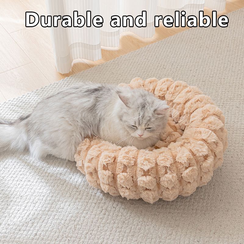 Grey 40cm with Heart-patterned jacquard Plush Round Pet Bed - Soft Donut Cat Bed, Warm Winter Dog Cushion for Anxiety Relief and Cozy Sleep, Durable Non-Slip Nest for Small to Medium Pets