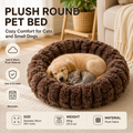 Coffee color 50cm with Heart-patterned jacquard Plush Round Pet Bed - Soft Donut Cat Bed, Warm Winter Dog Cushion for Anxiety Relief and Cozy Sleep, Durable Non-Slip Nest for Small to Medium Pets