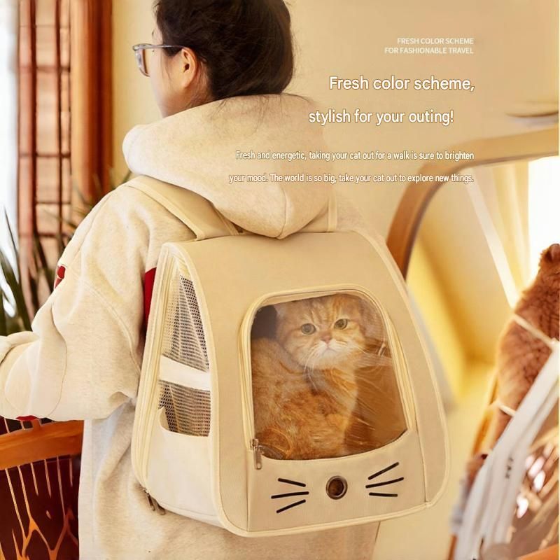 White Breathable Pet Carrier Backpack - Nylon Cat Travel Bag with Large Clear Window, 3-in-1 Carry Design for Cats Under 6kg and Small Dogs