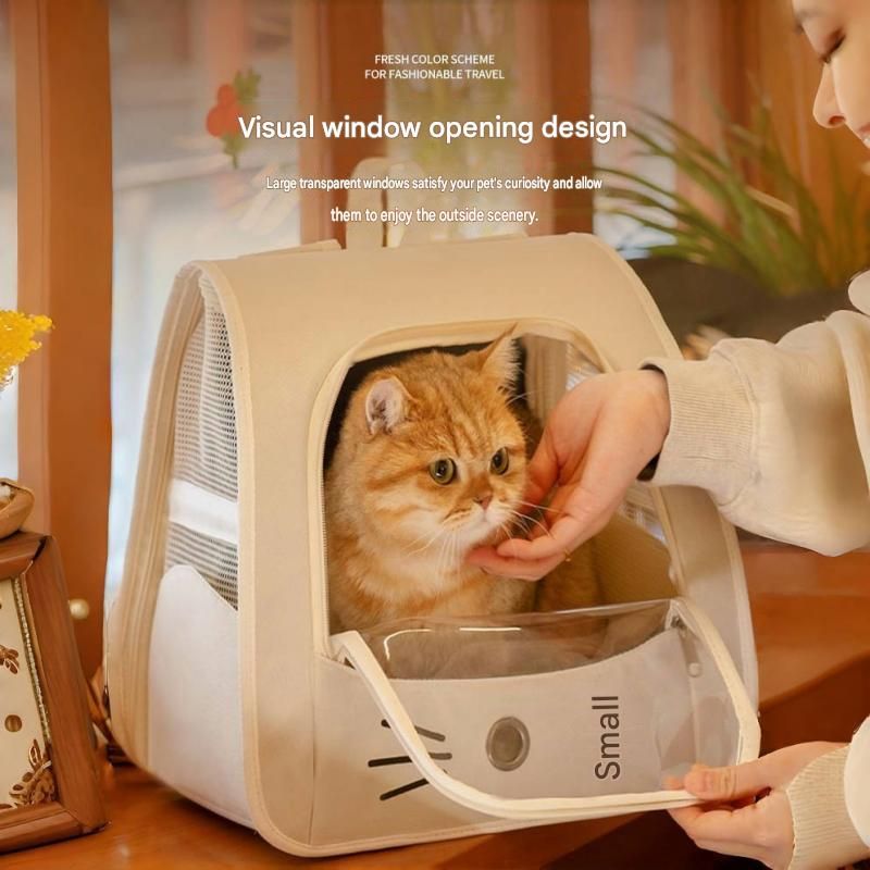 Yellow Breathable Pet Carrier Backpack - Nylon Cat Travel Bag with Large Clear Window, 3-in-1 Carry Design for Cats Under 6kg and Small Dogs