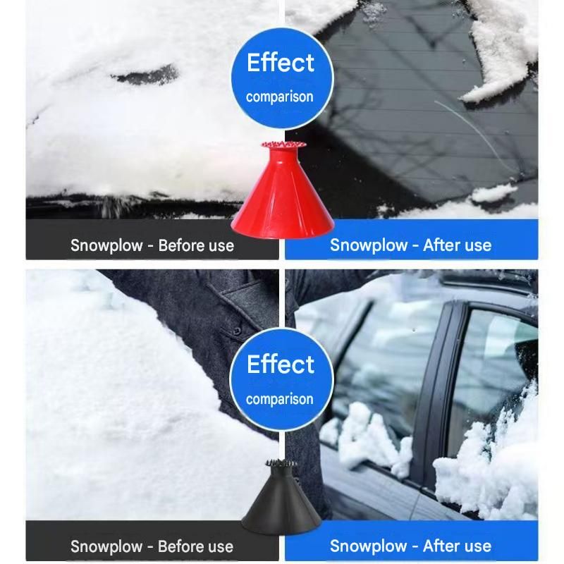 Red Multi-Function Car Windshield Ice Scraper - 4-in-1 Plastic Snow Removal Tool with Funnel Design, Lightweight Portable De-Icer for Winter Driving Safety