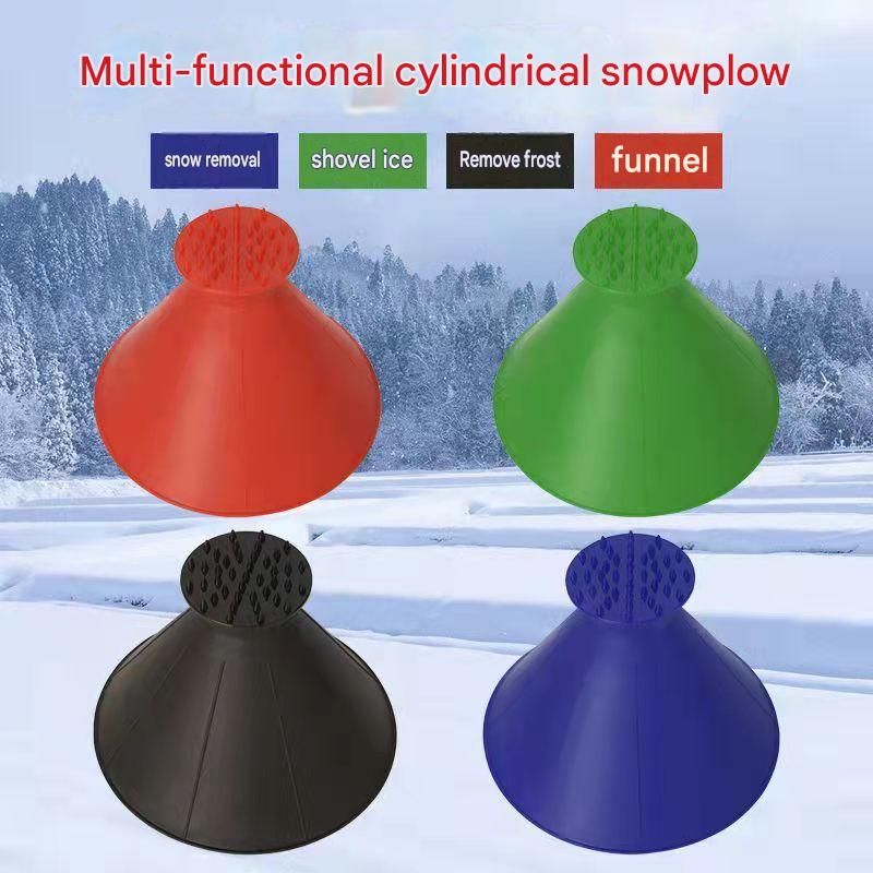 Green Multi-Function Car Windshield Ice Scraper - 4-in-1 Plastic Snow Removal Tool with Funnel Design, Lightweight Portable De-Icer for Winter Driving Safety