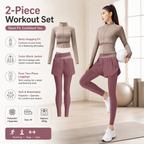 M size Women's 2-Piece Running Yoga Set - Purple Colorblock Zip Jacket and Purple Faux Two-Layer Leggings, Slim Fit High Stretch Gym Activewear for Fitness and Training