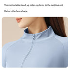 XL size Women's 2-Piece Running Yoga Set - Purple Colorblock Zip Jacket and Purple Faux Two-Layer Leggings, Slim Fit High Stretch Gym Activewear for Fitness and Training