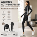 XL size Women's 2-Piece Running Yoga Set - Black Colorblock Zip Jacket and Black Faux Two-Layer Leggings, Slim Fit High Stretch Gym Activewear for Fitness and Training