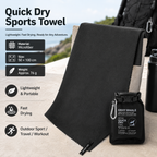 Black 50x100cm Portable Quick Dry Sports Towel - Ultra-Light Microfiber Cooling Towel with Waterproof Pouch, Fast Drying Sweat Absorbent Travel Gym Towel for Outdoor Fitness and Swimming
