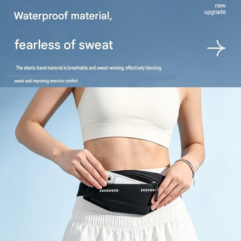 Grey Running Waist Belt - High Stretch Nylon Sports Fanny Pack with Reflective Strips, Lightweight Waterproof Phone Holder for Gym, Jogging and Outdoor Fitness