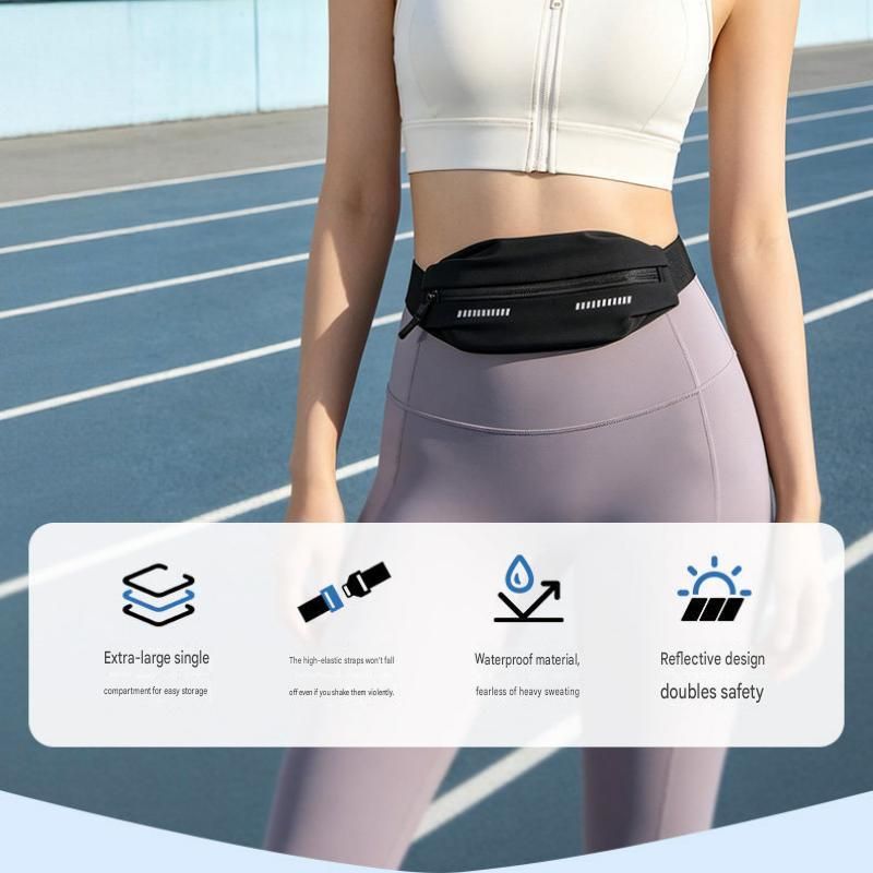 Orange Running Waist Belt - High Stretch Nylon Sports Fanny Pack with Reflective Strips, Lightweight Waterproof Phone Holder for Gym, Jogging and Outdoor Fitness
