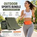 Outdoor Sports Combo Set - Green Microfiber Quick Dry Cooling Towel and Orange Lightweight Running Waist Belt with Reflective Strips, Portable Gym Accessories for Fitness and Travel Suitable for sports; keeps hands free and makes wiping away sweat conveni