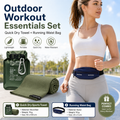 Outdoor Sports Combo Set - Green Microfiber Quick Dry Cooling Towel and Blue Lightweight Running Waist Belt with Reflective Strips, Portable Gym Accessories for Fitness and Travel Suitable for sports; keeps hands free and makes wiping away sweat convenien