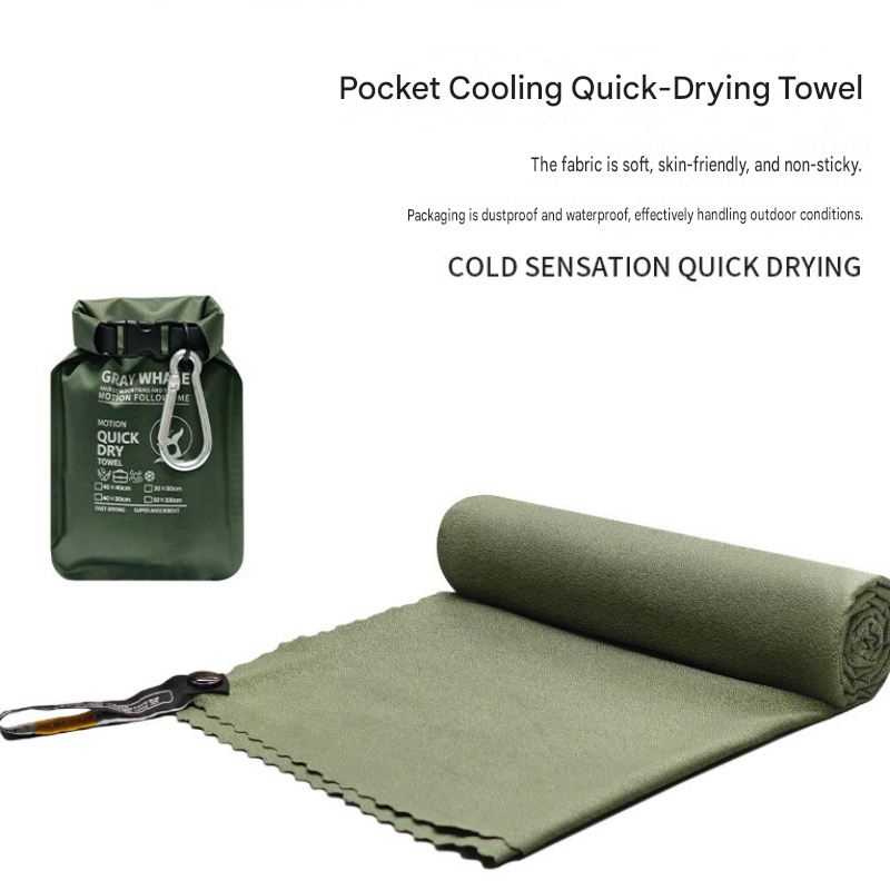 Outdoor Sports Combo Set - Green Microfiber Quick Dry Cooling Towel and Blue Lightweight Running Waist Belt with Reflective Strips, Portable Gym Accessories for Fitness and Travel Suitable for sports; keeps hands free and makes wiping away sweat convenien