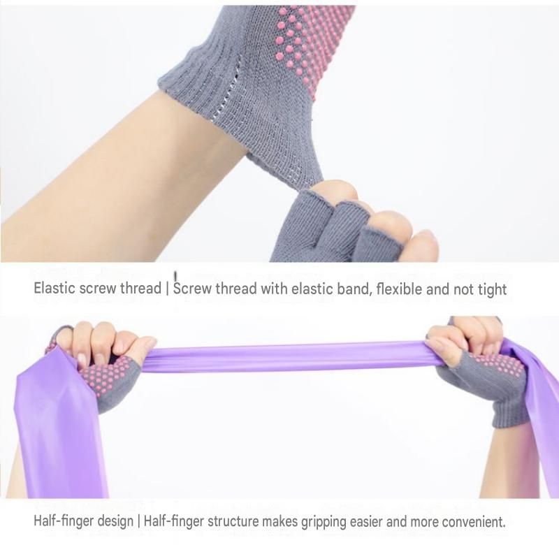 Purple Half Finger Yoga Gloves - Acrylic Knit with Non-Slip Silicone Dots, Breathable & Stretchy for Pilates, Gym, and Fitness Training