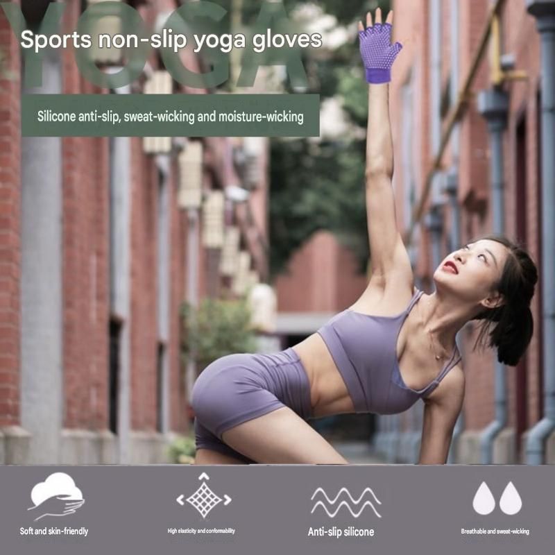 Black Half Finger Yoga Gloves - Acrylic Knit with Non-Slip Silicone Dots, Breathable & Stretchy for Pilates, Gym, and Fitness Training
