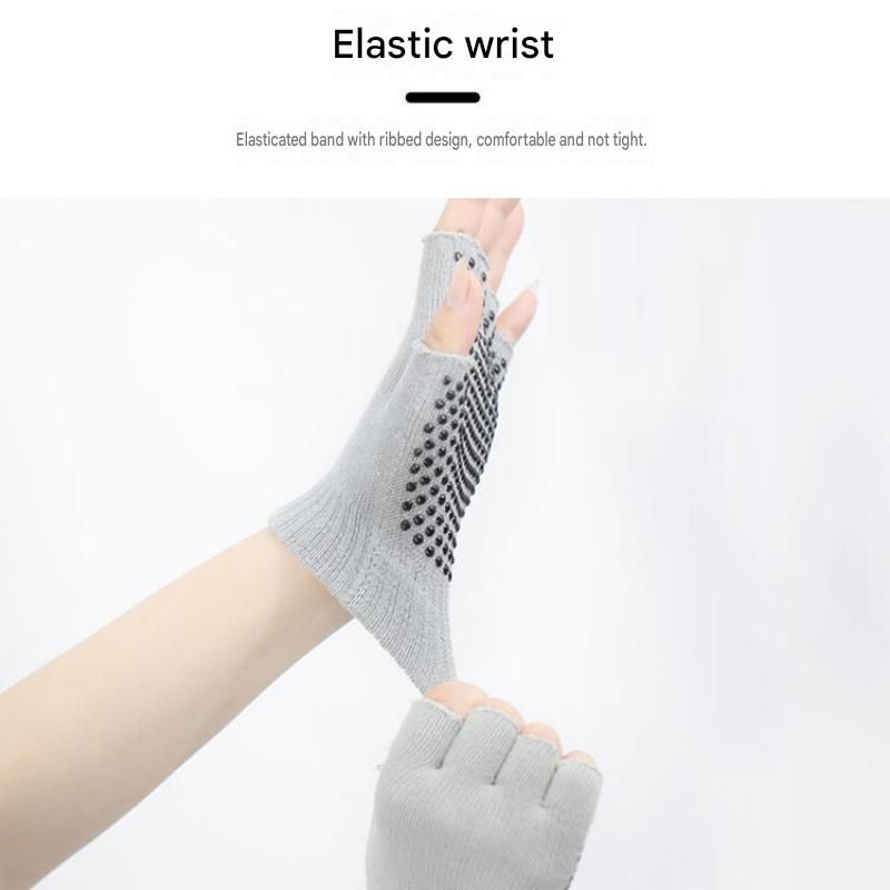 Black Half Finger Yoga Gloves - Acrylic Knit with Non-Slip Silicone Dots, Breathable & Stretchy for Pilates, Gym, and Fitness Training