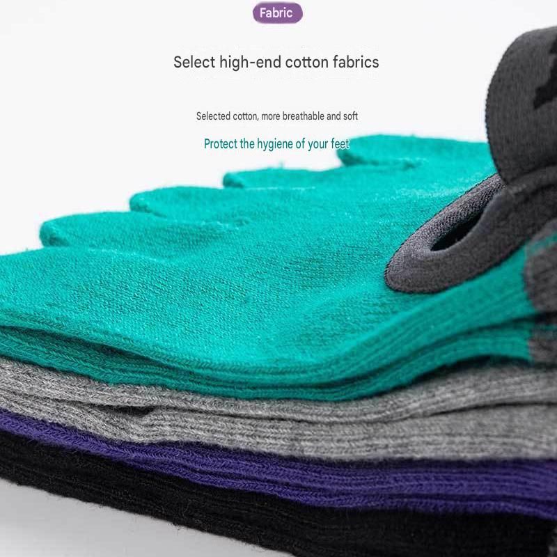 Grey Non-Slip Five Toe Yoga Socks - Cotton Blend with PVC Grip Dots, Breathable & Secure Fit for Pilates, Dance, and Indoor Fitness Training