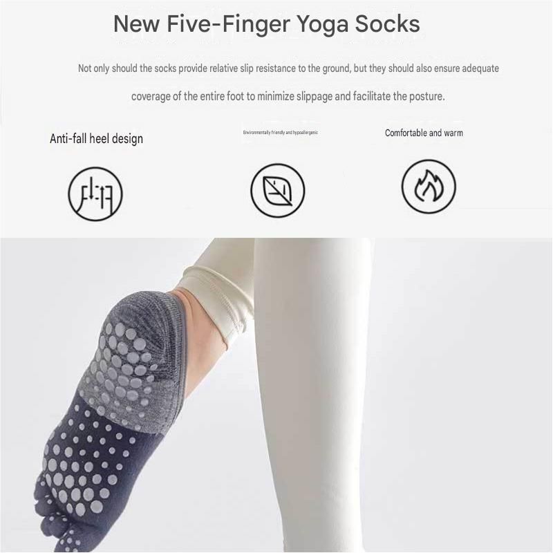 Purple Non-Slip Five Toe Yoga Socks - Cotton Blend with PVC Grip Dots, Breathable & Secure Fit for Pilates, Dance, and Indoor Fitness Training