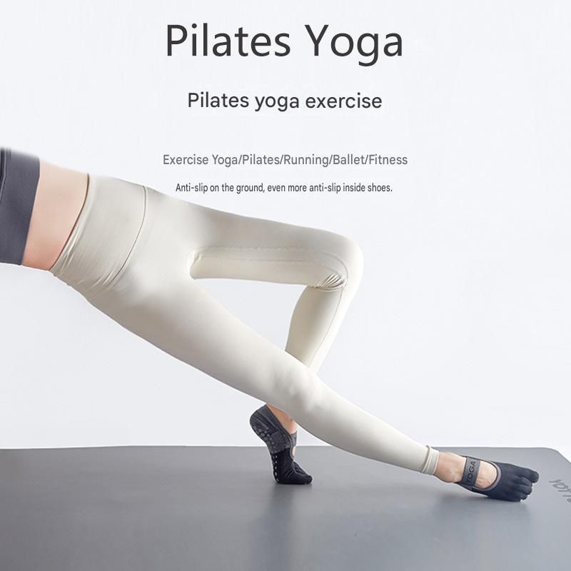Black Yoga Gloves and Five Toe Socks Set - Acrylic Knit Half Finger Gloves with Silicone Dots, Cotton Blend Non-Slip Socks for Pilates, Dance, and Indoor Fitness Training