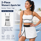White M Size Women's Linear Sports Set - Polyester Spandex Blend with Adjustable Straps, Removable Pads and Anti-Exposure Skirt for Yoga, Running and Gym
