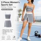 Grey XL Size Women's Linear Sports Set - Polyester Spandex Blend with Adjustable Straps, Removable Pads and Anti-Exposure Skirt for Yoga, Running and Gym