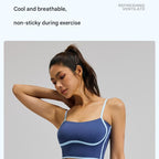 Grey XL Size Women's Linear Sports Set - Polyester Spandex Blend with Adjustable Straps, Removable Pads and Anti-Exposure Skirt for Yoga, Running and Gym