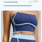 Grey XXL Size Women's Linear Sports Set - Polyester Spandex Blend with Adjustable Straps, Removable Pads and Anti-Exposure Skirt for Yoga, Running and Gym