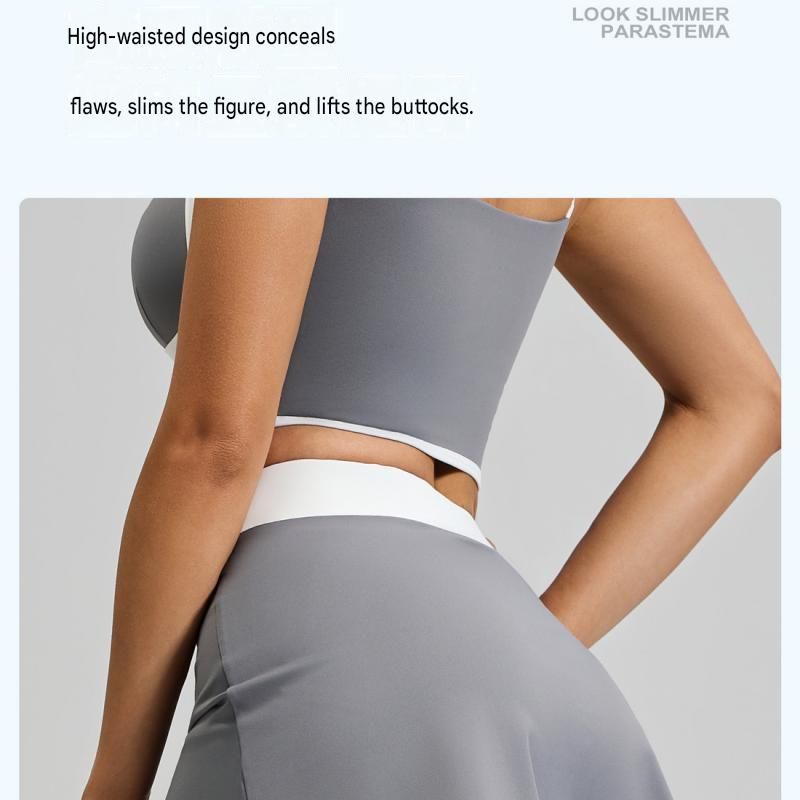 Blue L Size Women's Linear Sports Set - Polyester Spandex Blend with Adjustable Straps, Removable Pads and Anti-Exposure Skirt for Yoga, Running and Gym