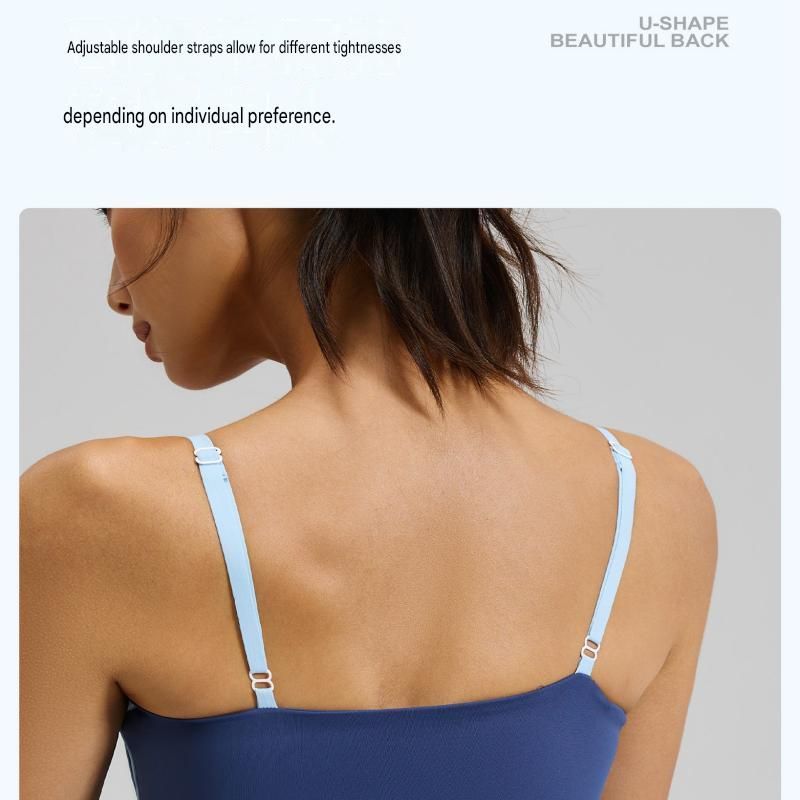 Blue XXL Size Women's Linear Sports Set - Polyester Spandex Blend with Adjustable Straps, Removable Pads and Anti-Exposure Skirt for Yoga, Running and Gym