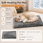 Grey  S Size 36x50cm Self Heating Pet Mat - Soft Plush Non-Slip Thermal Bed for Cats and Small Dogs Indoor Crate Car Travel Use