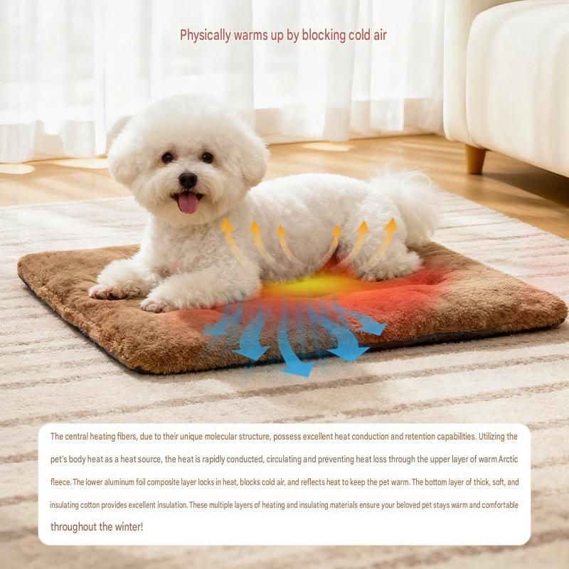 Grey  M Size 45x70cm Self Heating Pet Mat - Soft Plush Non-Slip Thermal Bed for Cats and Small Dogs Indoor Crate Car Travel Use