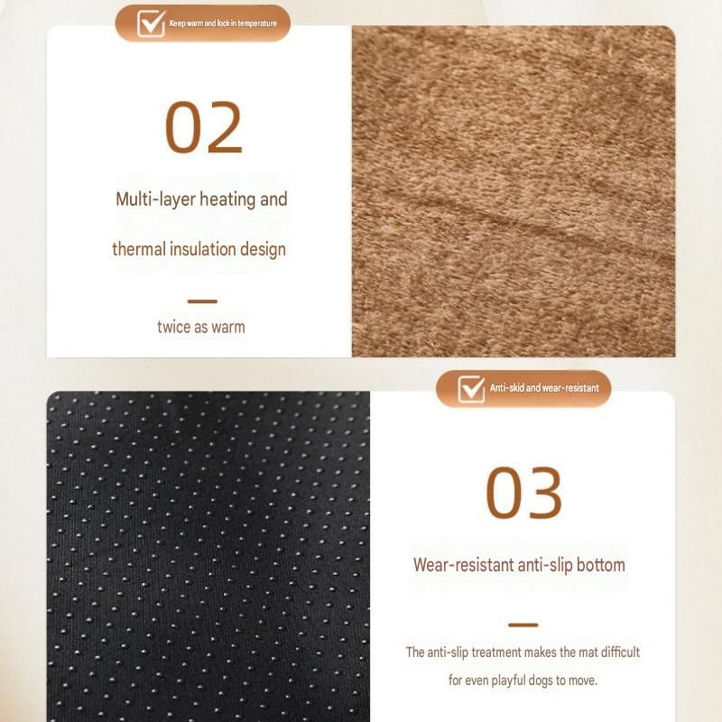 Grey  M Size 45x70cm Self Heating Pet Mat - Soft Plush Non-Slip Thermal Bed for Cats and Small Dogs Indoor Crate Car Travel Use
