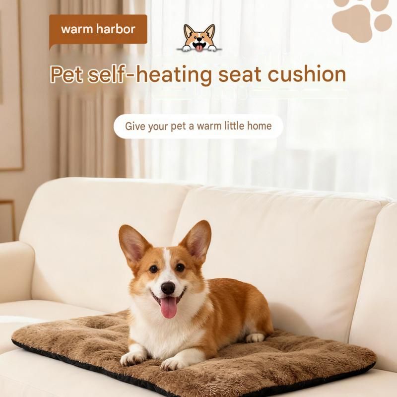 Grey  L Size 56x90cm Self Heating Pet Mat - Soft Plush Non-Slip Thermal Bed for Cats and Small Dogs Indoor Crate Car Travel Use