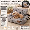 Winter Pet Warmth Bundle - Grey Self Heating Mat 36x50cm & Grey Paw print pattern Pet Car Booster Seat 55x40cm Non-Slip Safe Travel Sofa Bed for Small Dogs Cats Indoor Use
