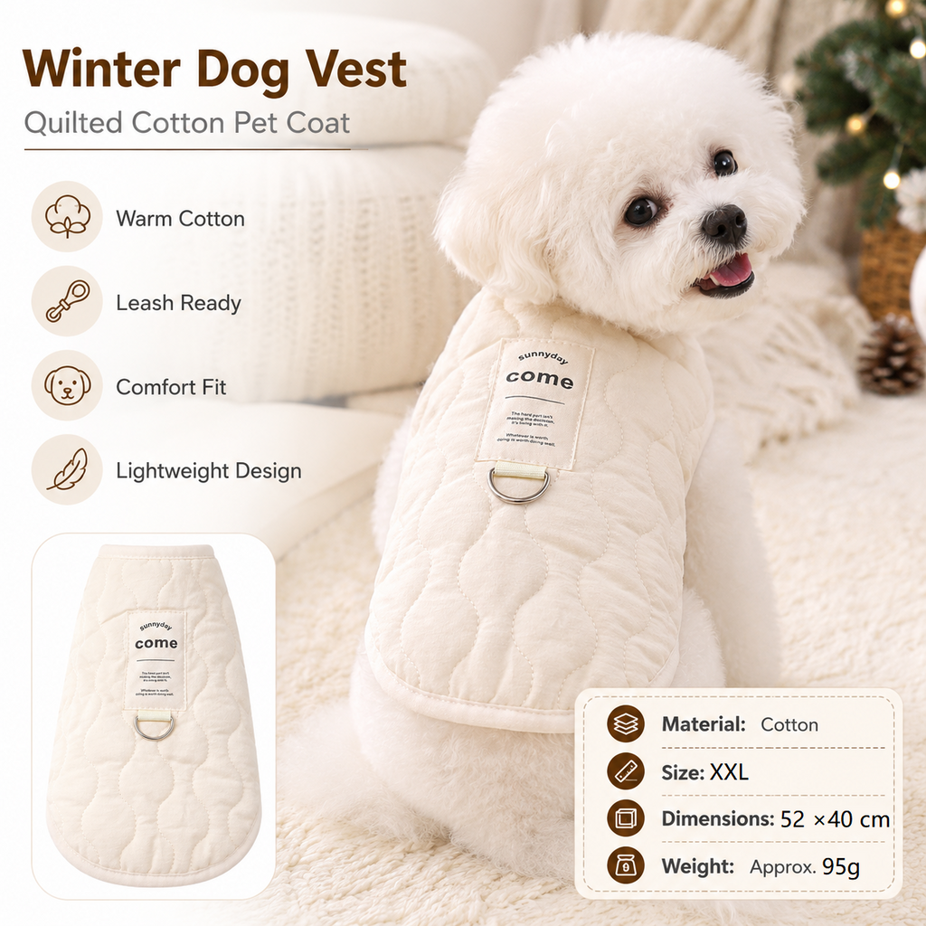 Beige XXL Size 52x40cm Fleece-lined thickened dog vest - Cotton Fleece Lined Harness Compatible Winter Coat for  Dogs Shed Control Outdoor Walks，Winter Pet Essentials