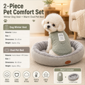 Winter Pet Care Bundle -  S Size 32*20cm Green Quilted Dog Vest with Leash Ring and  S Size 40*50cm Grey Oval Arctic Fleece Bed - Warm Cotton Outerwear, Plush Sleep Nest for Small Dogs and Cats