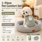 Winter Pet Care Bundle -  M Size 37*25cm Green Quilted Dog Vest with Leash Ring and  M Size 48*60cm Grey Oval Arctic Fleece Bed - Warm Cotton Outerwear, Plush Sleep Nest for Small Dogs and Cats