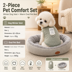 Winter Pet Care Bundle -  L Size 42*30cm Green Quilted Dog Vest with Leash Ring and  L Size 60*75cm Grey Oval Arctic Fleece Bed - Warm Cotton Outerwear, Plush Sleep Nest for Small Dogs and Cats