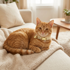S Size Khaki Chic Tweed Pet Collar - Polyester with Gold Bell and Adjustable Buckle - Soft Lightweight Neckwear for Cats and Small Dogs, 16-26cm Fit