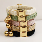S Size Black Chic Tweed Pet Collar - Polyester with Gold Bell and Adjustable Buckle - Soft Lightweight Neckwear for Cats and Small Dogs, 16-26cm Fit