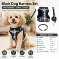 XXS Size Black Classic Plaid Dog Harness Set- Breathable Mesh Vest and Adjustable Collar,WIith 1.5m Lead for pet, Anti-Pull Design