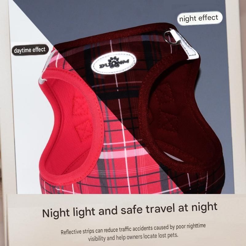 S Size Black Classic Plaid Dog Harness Set- Breathable Mesh Vest and Adjustable Collar,WIith 1.5m Lead for pet, Anti-Pull Design